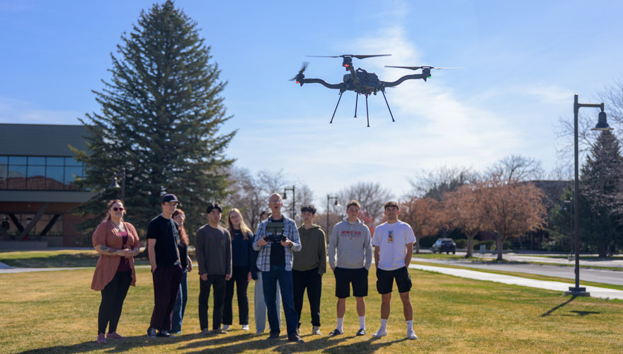 Northwest College drone flying in the sky