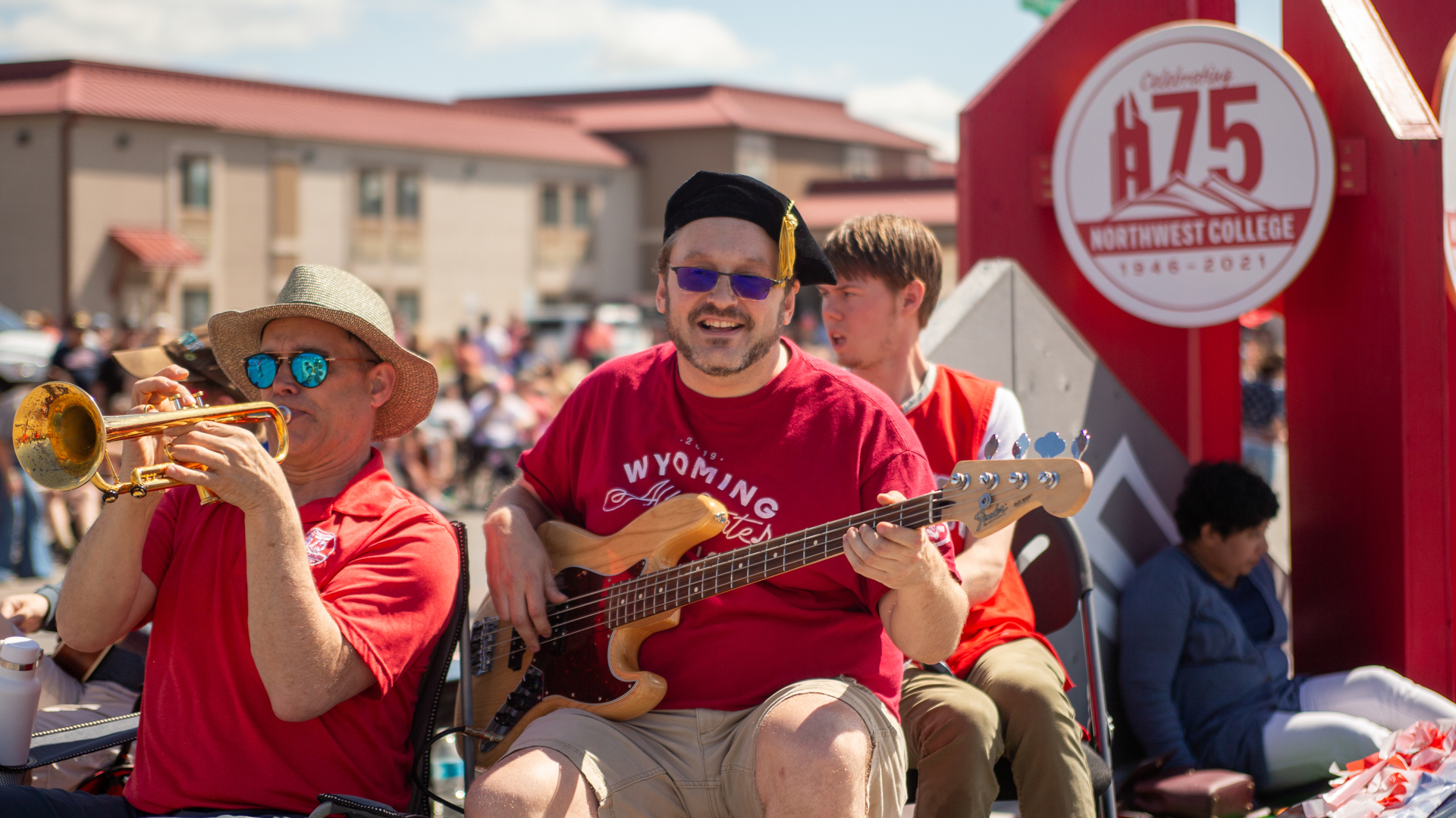 Members of the college music department playing in a July 4 parade