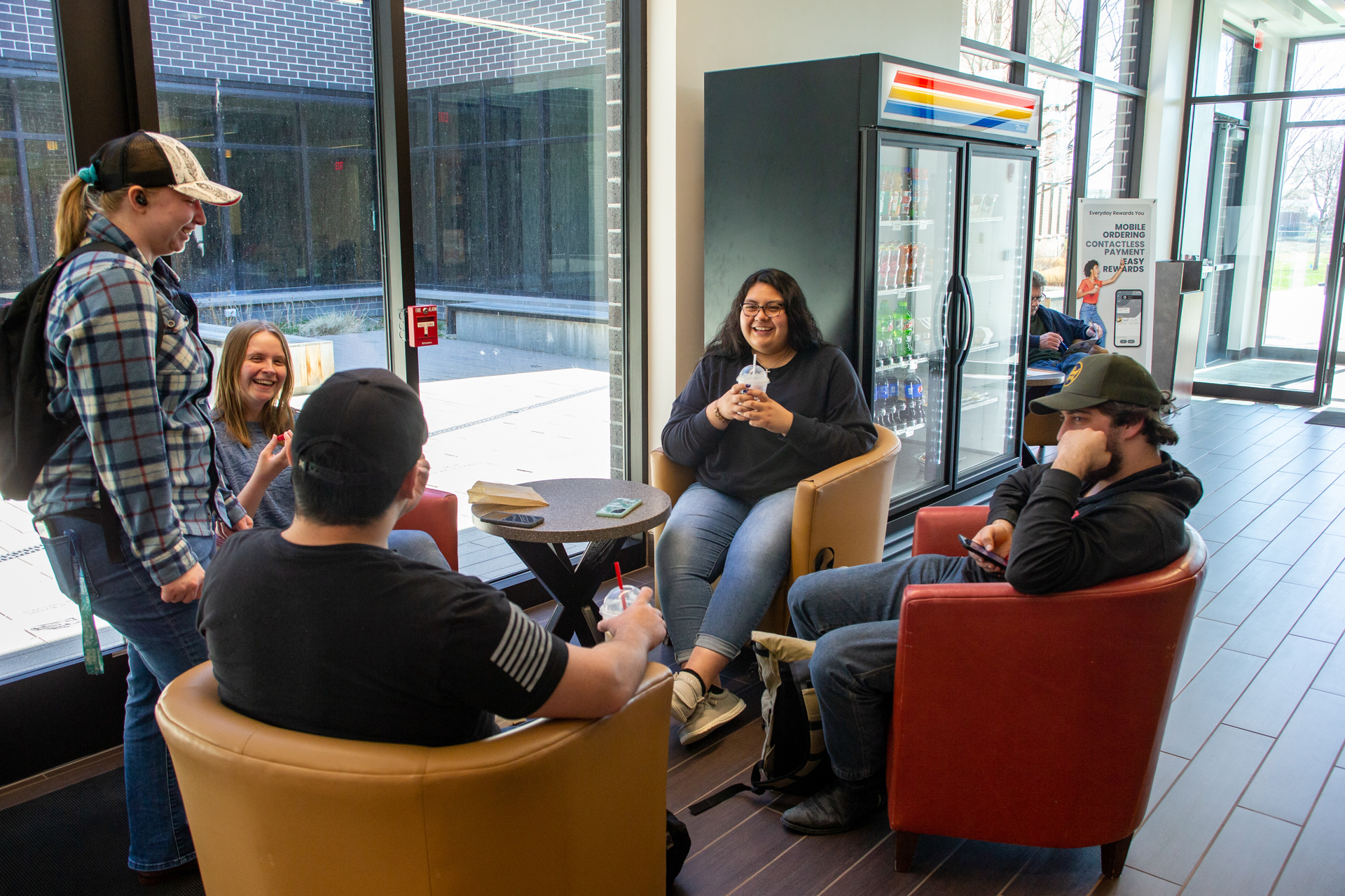 Students hanging out in the Trap